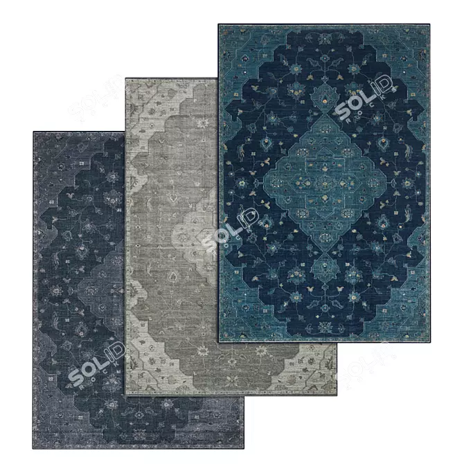 Luxurious 3-Piece Carpet Set 3D model image 1