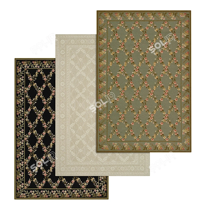 Luxury Rug Collection: Set of 3 High-Quality Carpets 3D model image 1