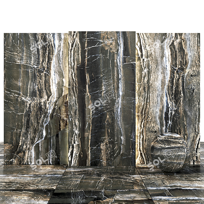 Opera Dark Marble Tiles: Glossy Texture, Various Sizes 3D model image 1