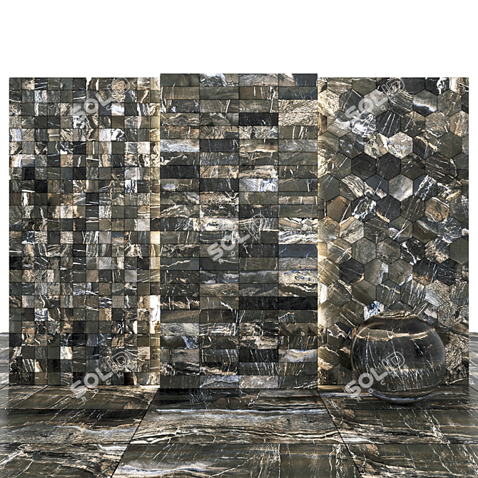 Opera Dark Marble Tiles: Glossy Texture, Various Sizes 3D model image 3