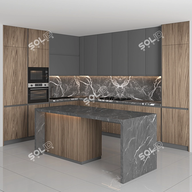 Modern Island Kitchen Set 3D model image 1