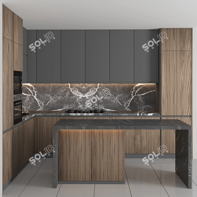 Modern Island Kitchen Set 3D model image 2