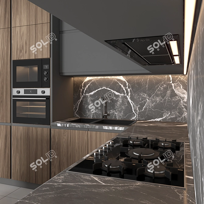 Modern Island Kitchen Set 3D model image 3