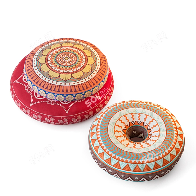 Oriental-Inspired Poufs: Stylish and Versatile 3D model image 2