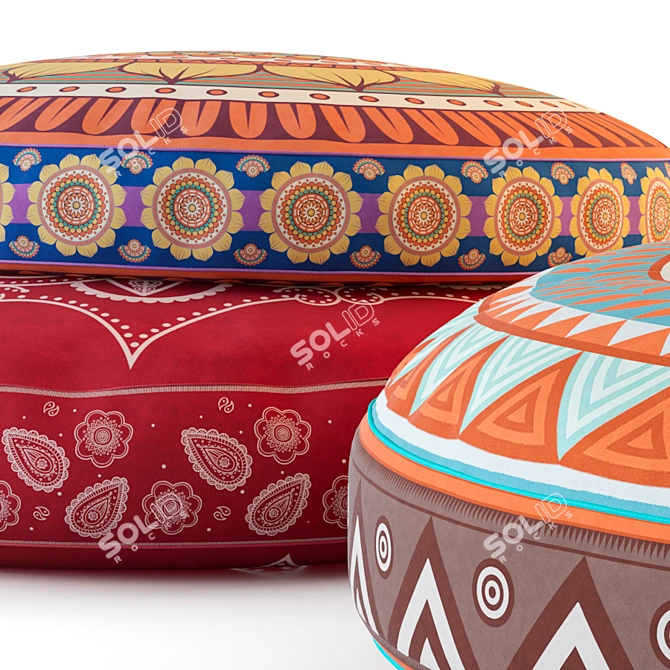 Oriental-Inspired Poufs: Stylish and Versatile 3D model image 3