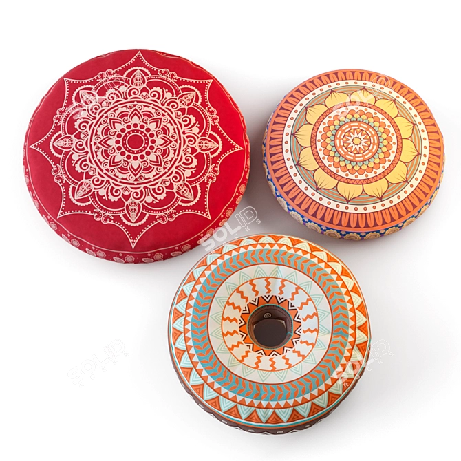 Oriental-Inspired Poufs: Stylish and Versatile 3D model image 4