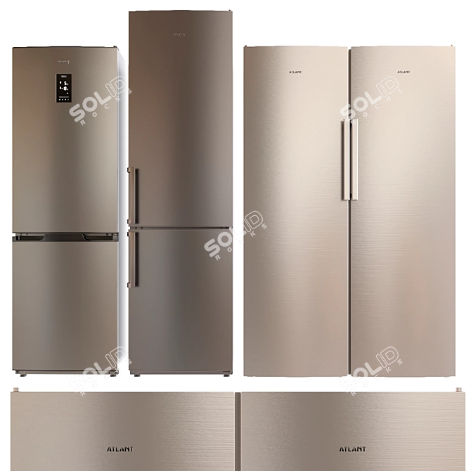 Atlant Refrigerator Set: Side-by-Side & Double Door 3D model image 1