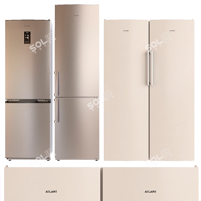 Atlant Refrigerator Set: Side-by-Side & Double Door 3D model image 2