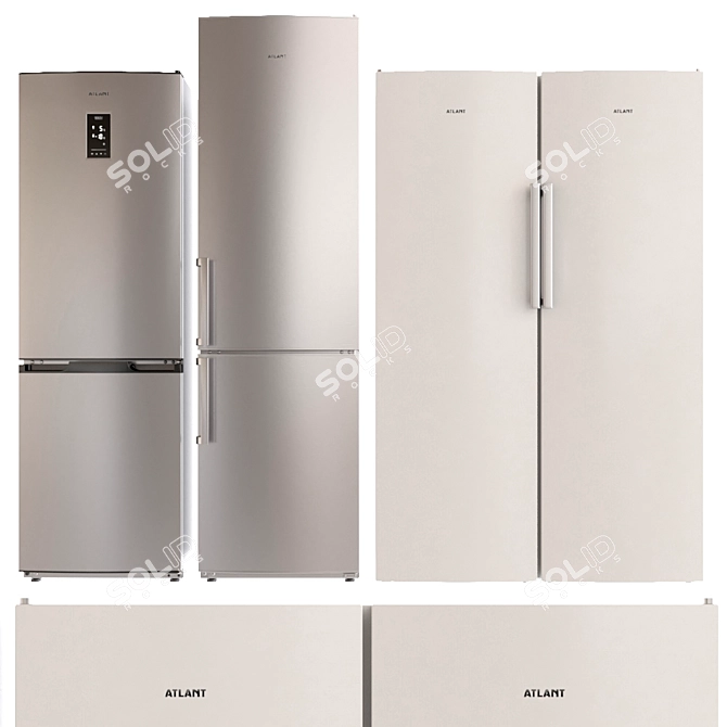 Atlant Refrigerator Set: Side-by-Side & Double Door 3D model image 7