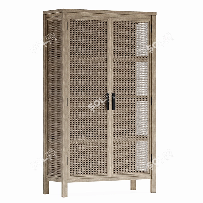 Rustic Rattan Storage Cabinet 3D model image 1