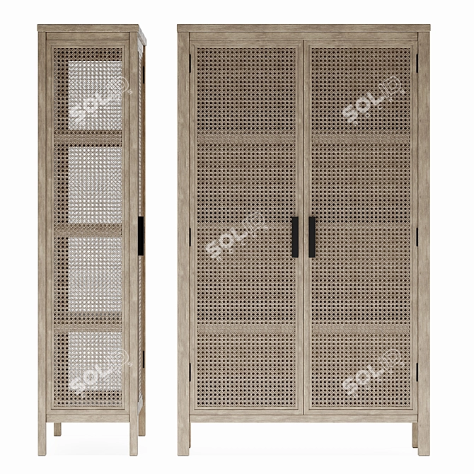 Rustic Rattan Storage Cabinet 3D model image 2