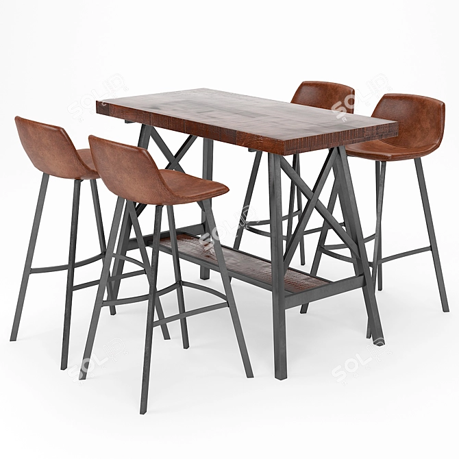 Modern Bar Table and Stool Set 3D model image 1