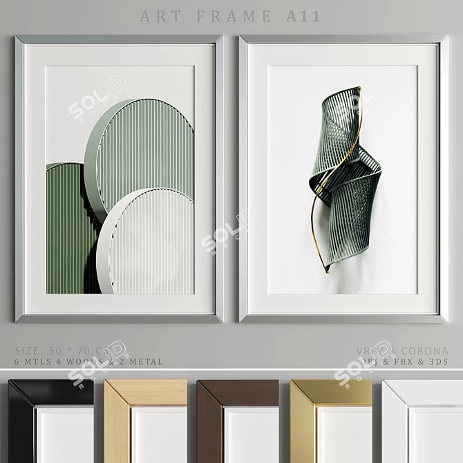 Sleek Art Frame A11: 2-in-1 Wood & Metal Design 3D model image 1