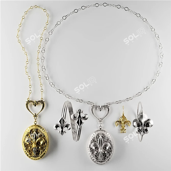 Glamorous Fleur-de-Lis Jewelry 3D model image 1