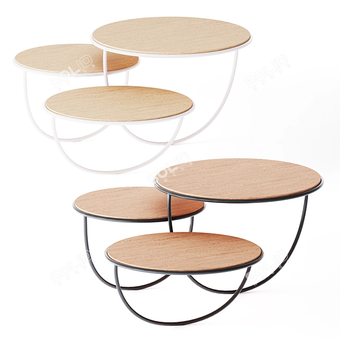 Contemporary Trio Low Wood Coffee Table 3D model image 1