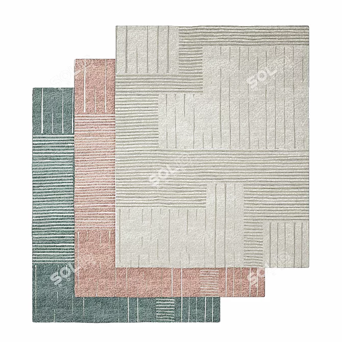 Handcrafted Wool Striped Rug 3D model image 1