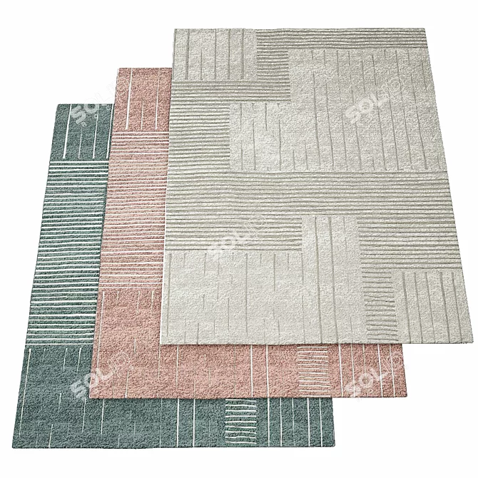 Handcrafted Wool Striped Rug 3D model image 2