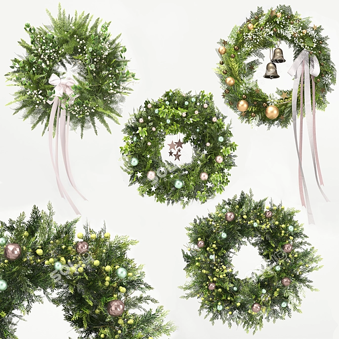 Festive Evergreen Holiday Wreath 3D model image 1