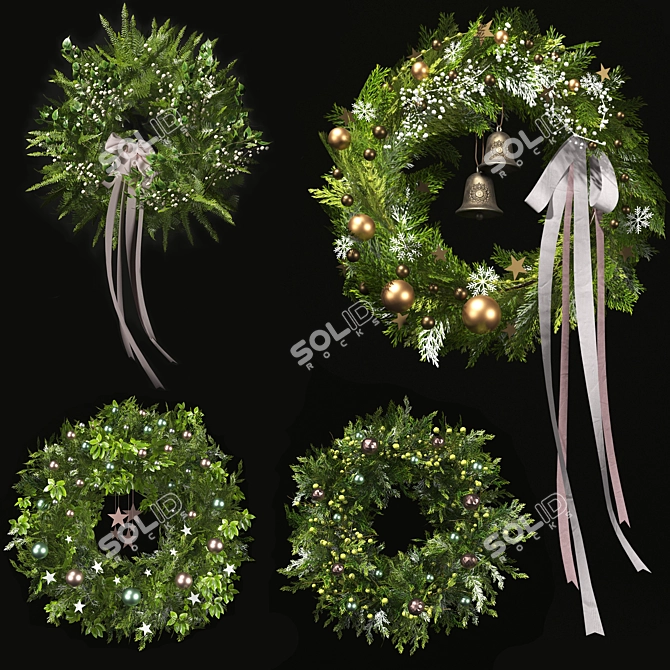 Festive Evergreen Holiday Wreath 3D model image 2