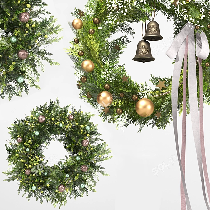 Festive Evergreen Holiday Wreath 3D model image 4