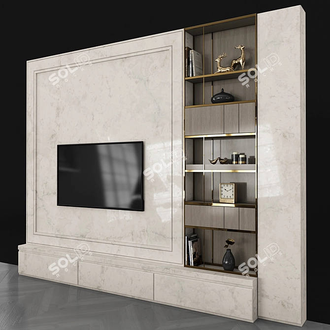 Modern TV Wall Shelf Set with 55" TV 3D model image 2