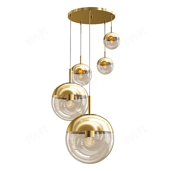 Gilded 5-Light Hanging Mirror Ball 3D model image 2