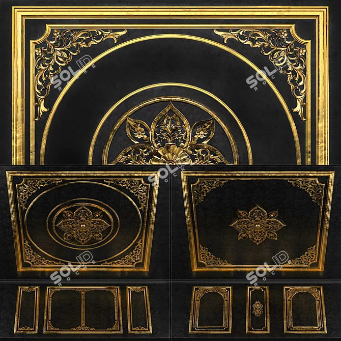 Golden Ornamental Frame Set 3D model image 1