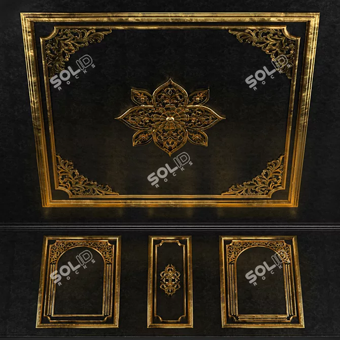 Golden Ornamental Frame Set 3D model image 4