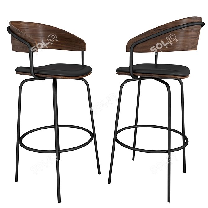 Sleek Steel Bar Stool 3D model image 3