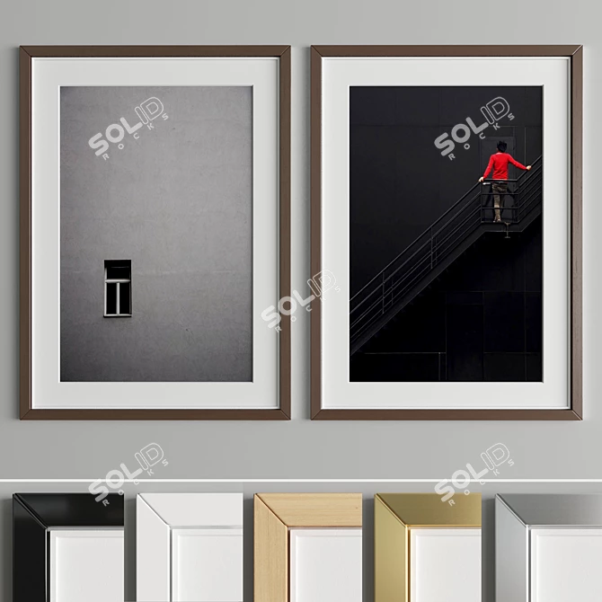 Modern Art Frame: A13 - 2 Frames with 6 Material Options - 50x70 cm 3D model image 3