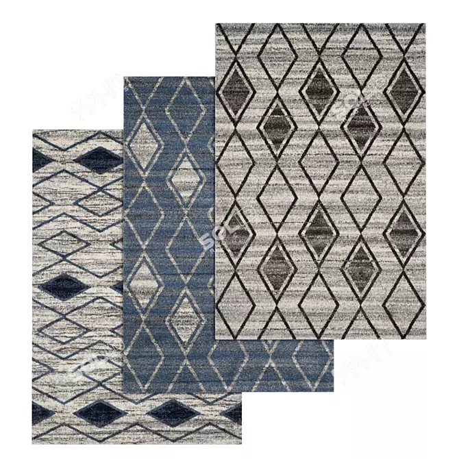 Luxury Set of 3 High-Quality Carpets 3D model image 1