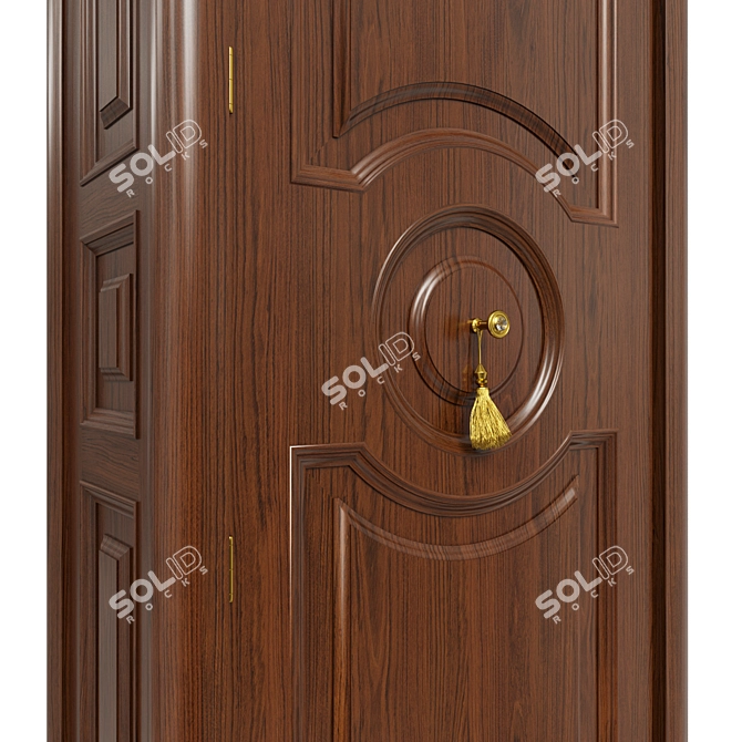 Solid Wood Wardrobe with Glass and Metal Accents 3D model image 2