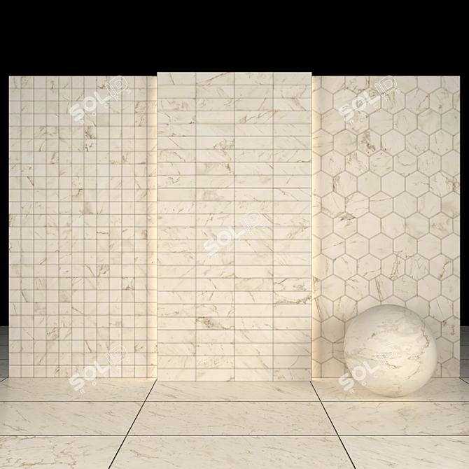 Cream Marble Collection: Glossy Texture, Various Sizes & Formats 3D model image 3