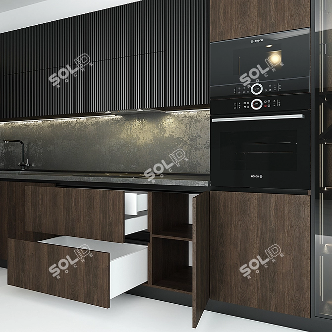 Modern Corner Kitchen with Bosch Appliances 3D model image 2