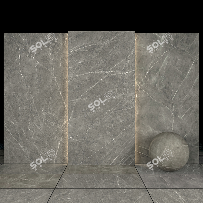 Gray Marble Tiles - Glossy Slabs & Hexagonal/Rectangular/Square Tiles 3D model image 1