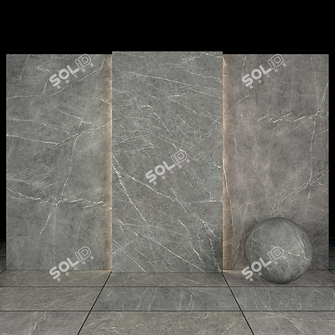 Gray Marble Tiles - Glossy Slabs & Hexagonal/Rectangular/Square Tiles 3D model image 2
