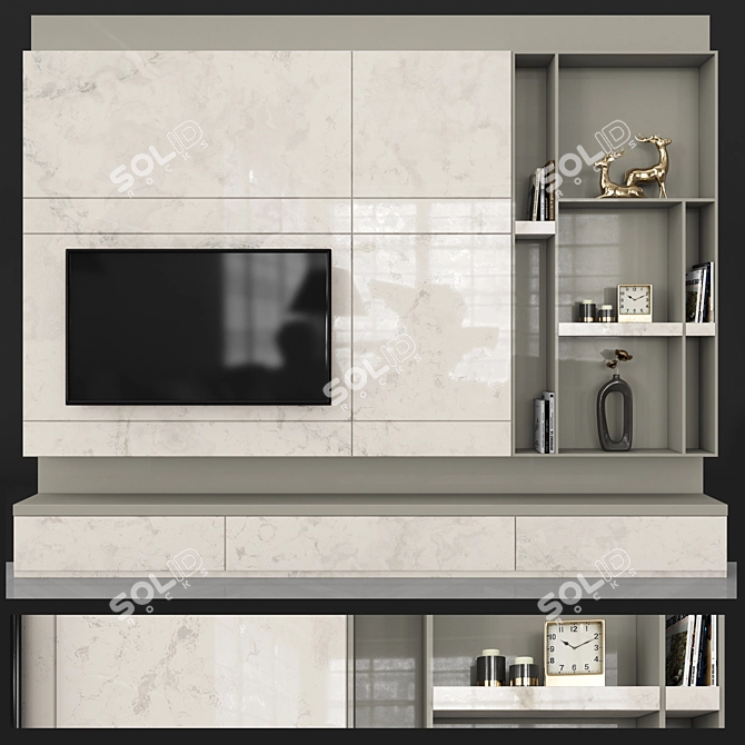 Modern TV Wall Set with 55 inch TV 3D model image 1