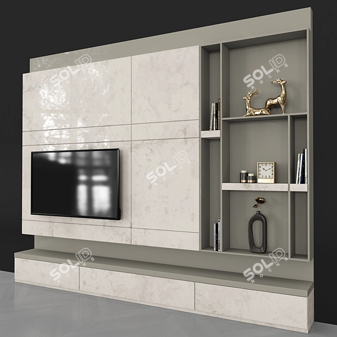 Modern TV Wall Set with 55 inch TV 3D model image 3