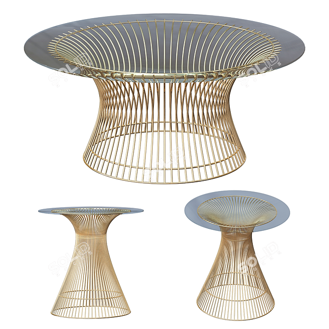 Elegant Gold Platner Dining Table 3D model image 1