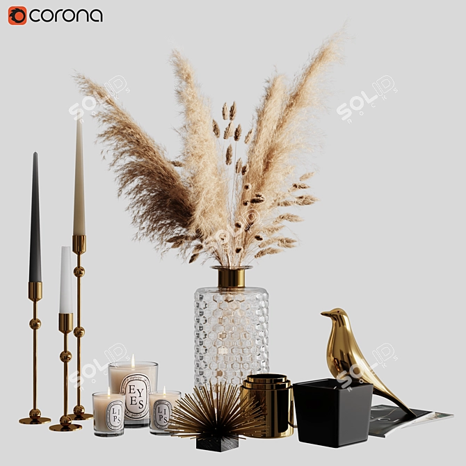 Elegant Pampas Decor Set 3D model image 1