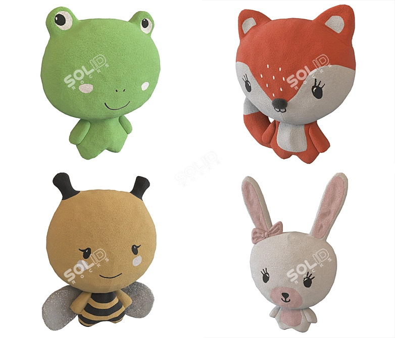 H&M Plush Toys Set: Frog, Bee, Fox, Bunny 3D model image 1