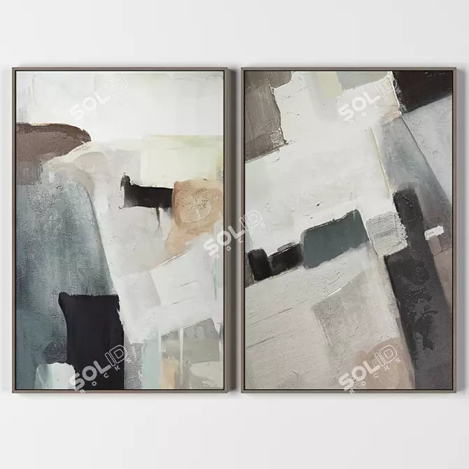 Dual Frame Art Collection: 650x430mm Frames with 2000x2000px Textures 3D model image 1