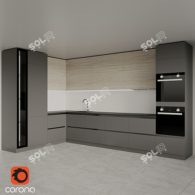 Modern Kitchen Design: Oven, Cooktop, Hood, Sink 3D model image 1