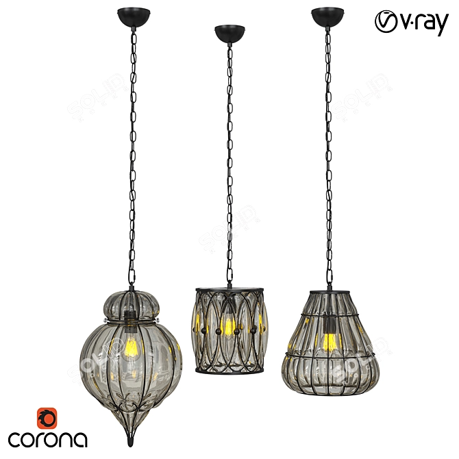 Modern Metal and Glass Pendant Lamp 3D model image 1