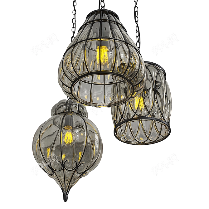 Modern Metal and Glass Pendant Lamp 3D model image 2