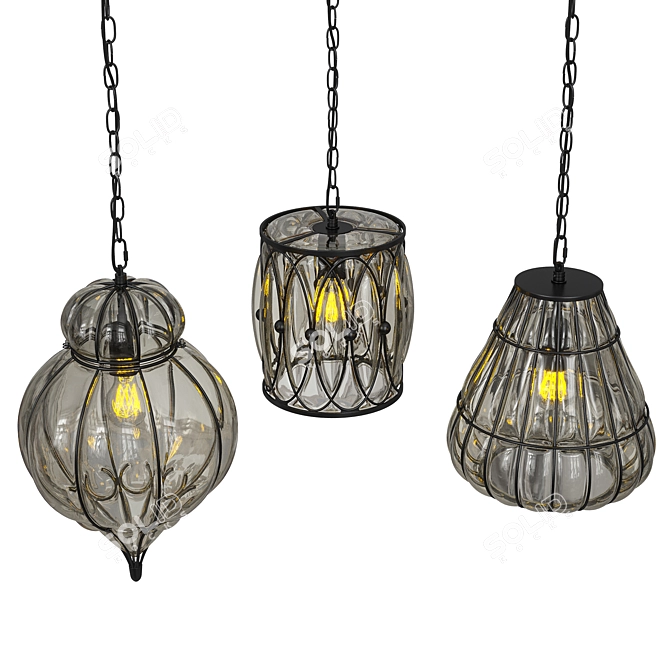 Modern Metal and Glass Pendant Lamp 3D model image 4