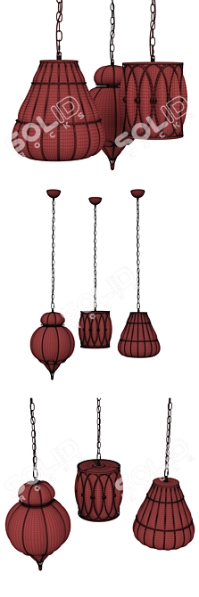 Modern Metal and Glass Pendant Lamp 3D model image 5