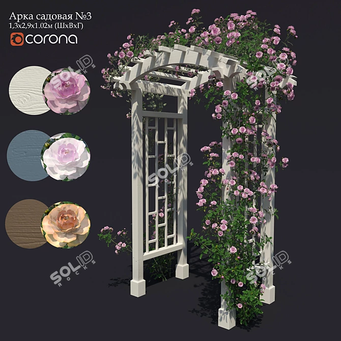 Garden Arch №3 with Climbing Roses - White  Elegant Garden Arch with Climbing Roses 3D model image 1