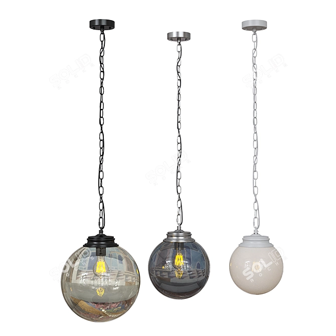 Zenrun Pendant Lamp: Metal & Colored Glass 3D model image 3