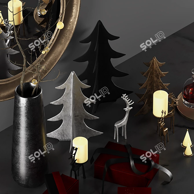 Vintage Christmas Decor Set 3D model image 3